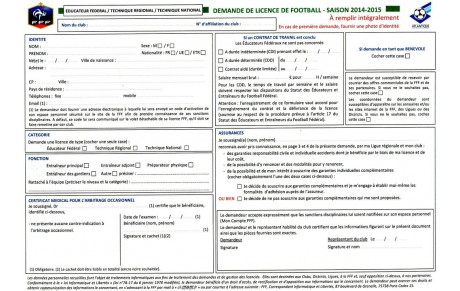 Formulaire de demande de licence saison 2014 2015