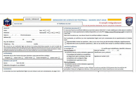 Demande de licence 2017 2018