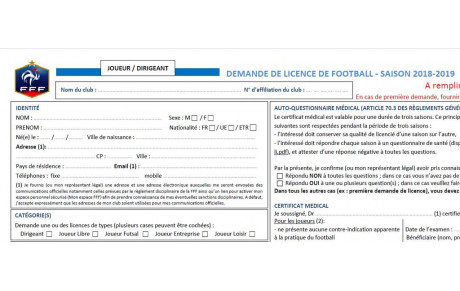Feuille de demande de licence 2018 2019